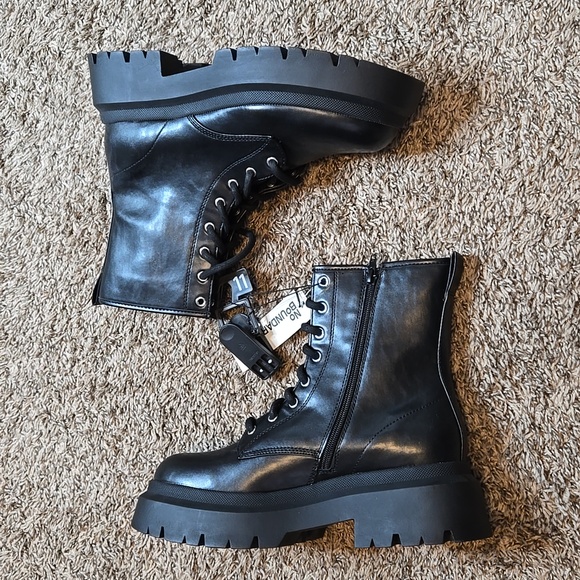 Memory Foam Size 11 Black Combat Boots Shoes - Picture 2 of 4